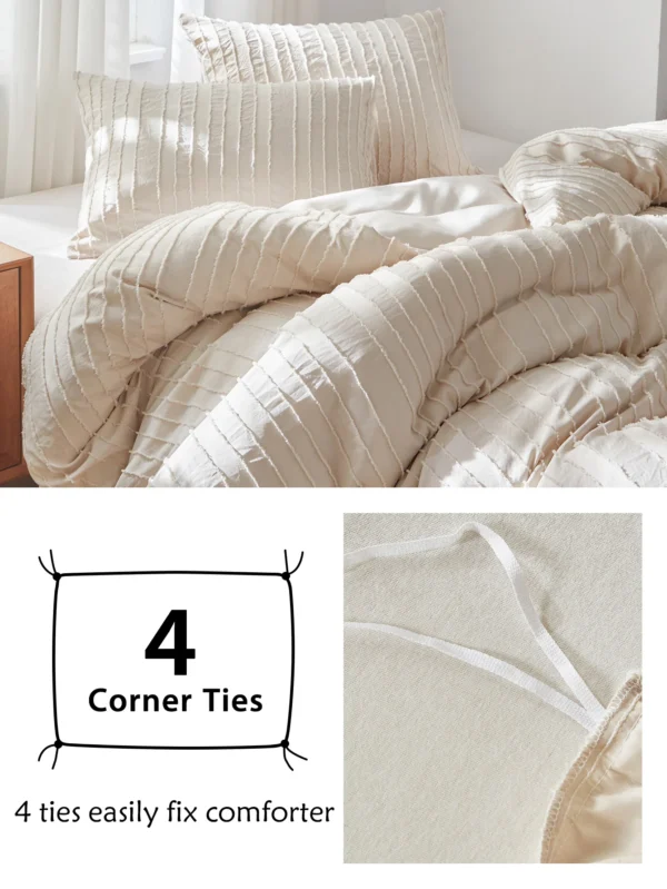 Tufted Duvet Cover Set 3 Pieces , Stripes Texture Duvet Cover Bedding Set with Zipper Closure, Soft and Lightweight, White Grey - Image 12