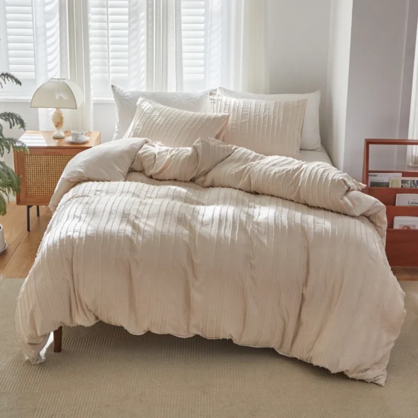 Tufted Duvet Cover Set 3 Pieces , Stripes Texture Duvet Cover Bedding Set with Zipper Closure, Soft and Lightweight, White Grey - Image 11