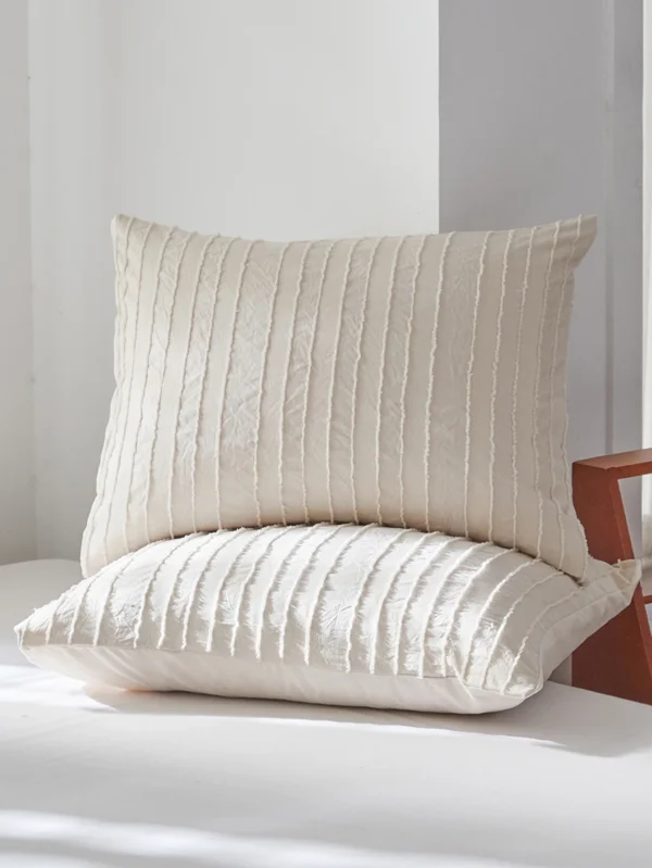 Tufted Duvet Cover Set 3 Pieces , Stripes Texture Duvet Cover Bedding Set with Zipper Closure, Soft and Lightweight, White Grey - Image 8