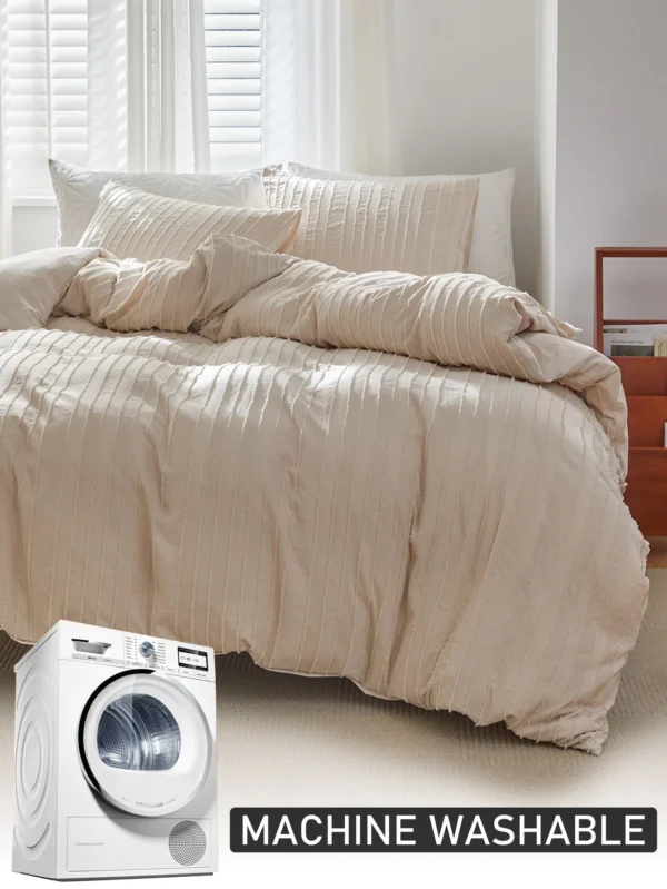 Tufted Duvet Cover Set 3 Pieces , Stripes Texture Duvet Cover Bedding Set with Zipper Closure, Soft and Lightweight, White Grey - Image 13