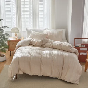 Tufted Duvet Cover Set 3 Pieces , Stripes Texture Duvet Cover Bedding Set with Zipper Closure, Soft and Lightweight, White Grey