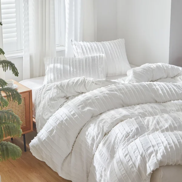 Tufted Duvet Cover Set 3 Pieces , Stripes Texture Duvet Cover Bedding Set with Zipper Closure, Soft and Lightweight, White Grey - Image 4