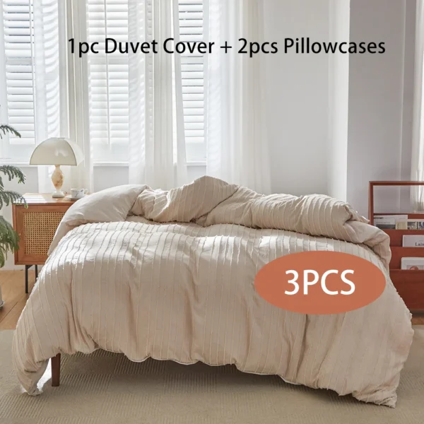 Tufted Duvet Cover Set 3 Pieces , Stripes Texture Duvet Cover Bedding Set with Zipper Closure, Soft and Lightweight, White Grey - Image 10