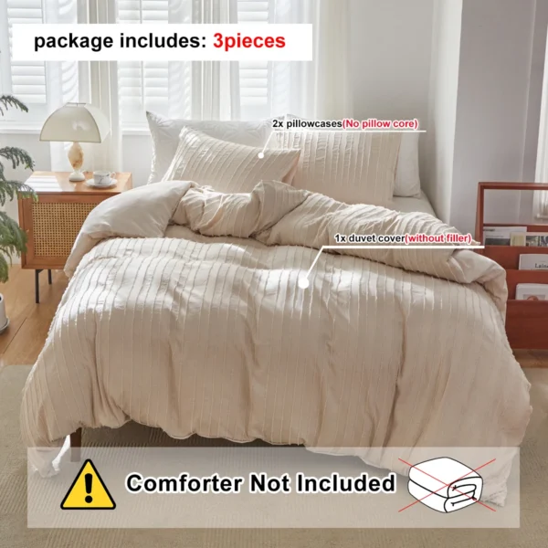 Tufted Duvet Cover Set 3 Pieces , Stripes Texture Duvet Cover Bedding Set with Zipper Closure, Soft and Lightweight, White Grey - Image 9