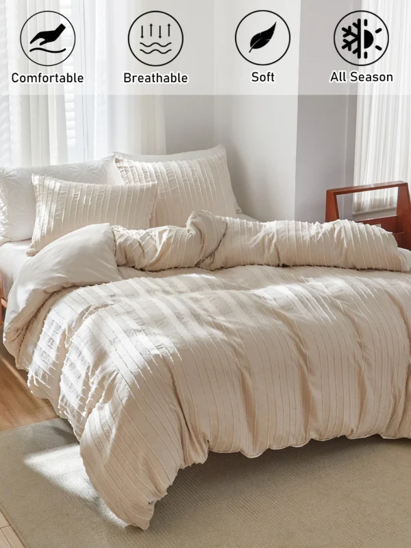 Tufted Duvet Cover Set 3 Pieces , Stripes Texture Duvet Cover Bedding Set with Zipper Closure, Soft and Lightweight, White Grey - Image 14